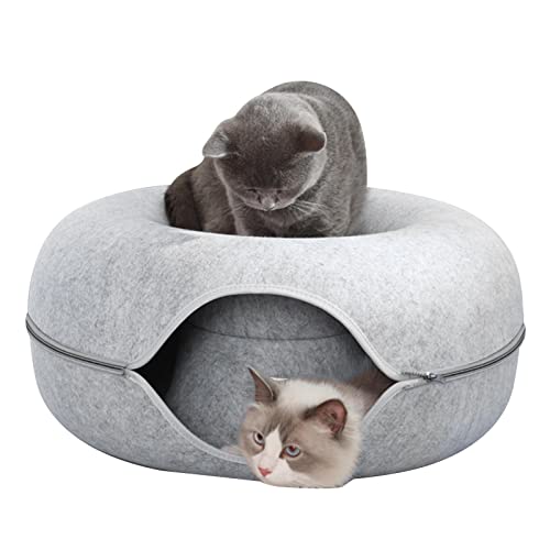 Katzenbett, Tunnel, rund, aus Filz, langlebig, für Katzen, geeignet für kleine mittelgroße Katzen, Welpen, Kaninchen, Hellgrau/Dunkelgrau/4627 (Color : Light Grey) von INPETS