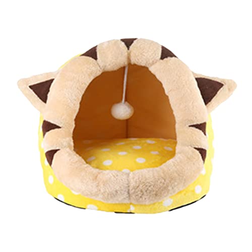 Niedliches Katzenbett für Indoor-Katzen, Katzenhaus, Hundebett, Katzennest, rutschfeste Unterseite, halbgeschlossen, bequem mit Spielball, Villa Welpe, Kuh, S/215 (Farbe: Katze, Größe: Medium) von INPets