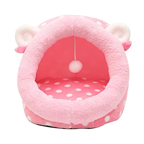 Niedliches Katzenbett für Indoor-Katzen, Katzenhaus-Hunde-Schlafbett, Katzennest, rutschfeste Unterseite, halbgeschlossen, bequem, mit Spielball, Villa-Welpe, Kuh, S/215 (Farbe: Schaf, Größe: M) von INPets