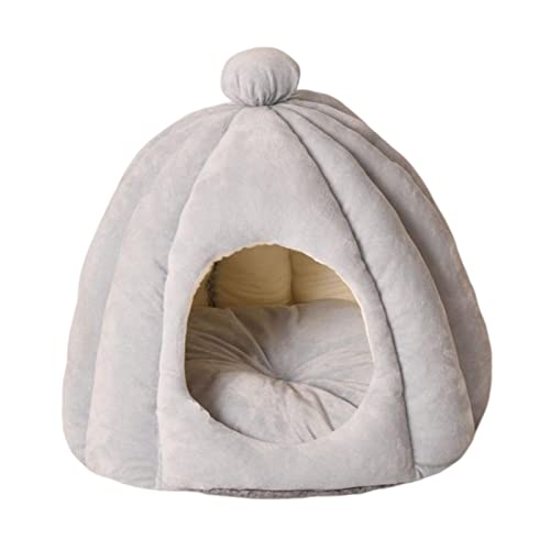 Tragbares Katzenbett für Indoor-Katzen, Hundehütte, halbgeschlossen, bequemes Hundebett, warmes, abnehmbares Kissen, Haustierhaus für Katzen, Welpen, S, Hellgrau/222 (Farbe: M, Größe: Hellgrau) von INPets