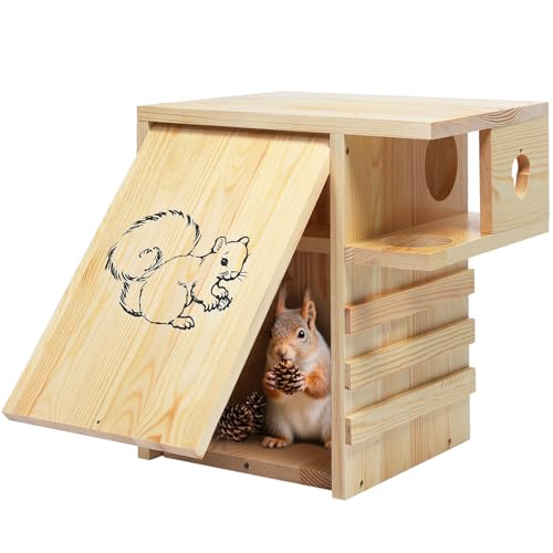 Eichhörnchenhaus für draußen Nistkasten - Hängendes Eichhörnchenhaus für draußen mit Außenveranda, Großer Eichhörnchen-Nistkasten aus Holz für Streifenhörnchen, Eichhörnchen, Kleintiere von INRLKIT