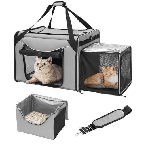 Erweiterbare extra große Katzentoilette mit Katzentoilette, 61 x 43,2 x 40,6 cm, zusammenklappbar, weiche Seiten, Haustier-Tragetasche für Katzen unter 13,6 kg, Katzentrage für lange Autofahrten von INRLKIT