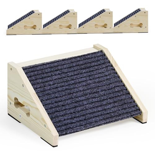 Hunderampe aus Holz, für Treppen, Anzüge für kleine, mittelgroße Hunde und Katzen, Haustiertreppe für Treppen, Treppe mit rutschfester Unterseite, für Hunde, Katzen, Grau, Installation erforderlich, 4 von INRLKIT