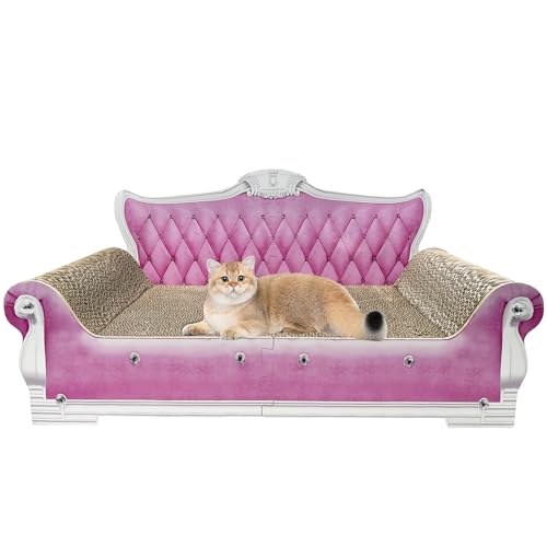 INRLKIT Luxus Karton Katzenkratzer Sofa Bett, Couch geformt Katzenkratzbrett, Katzenkratzlounge mit Katzenminze, Katzenkratzer für Indoor Katzen Groß Rosa von INRLKIT