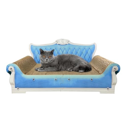INRLKIT Luxus Karton Katzenkratzer Sofa Bett, Couch geformtes Katzenkratzbrett, Katzenkratzlounge mit Katzenminze, Katzenkratzer für Indoor-Katzen Groß Blau von INRLKIT