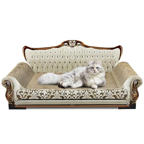 INRLKIT Luxus Karton Katzenkratzer Sofa Bett, Couch geformtes Katzenkratzbrett, Katzenkratzlounge mit Katzenminze, Katzenkratzer für Indoor-Katzen Groß Grau, Katzen Spiel von INRLKIT
