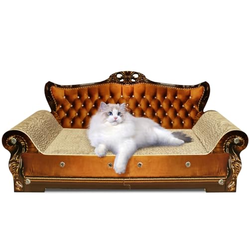 INRLKIT Luxus Karton Katzenkratzsofa Couch Form Kratzbrett Katzenkratzlounge mit Katzenminze Groß Braun von INRLKIT