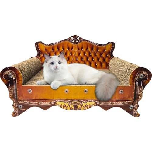 INRLKIT Luxus Karton Katzenkratzsofa Couch geformt Katzenkratzbrett Katzenkratzlounge mit Katzenminze Katzenkratzer für Indoor-Katzen (Braun) von INRLKIT