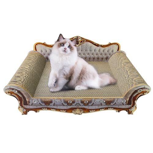INRLKIT Luxus Karton Katzenkratzsofa Couch Bett, Couch geformtes Kratzbett Brett, Kratzlounge mit Katzenminze, Kratzbaum für Indoor Cat Kitty Kätzchen von INRLKIT