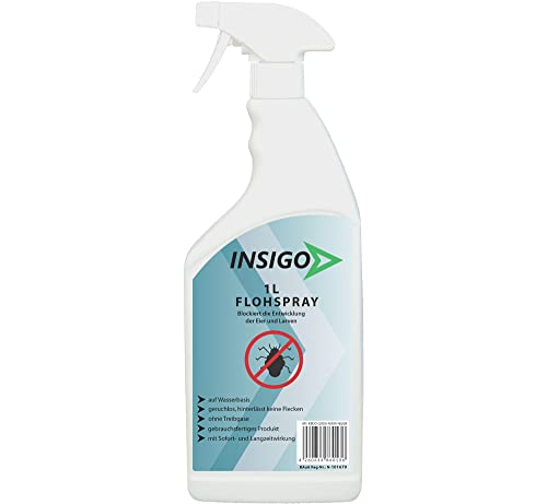 INSIGO Anti-Floh-Spray 1 Liter | Hochwirksame Flohbekämpfung | Mittel gegen Flöhe auf Wasserbasis | Floh-Abwehr gegen Larven & Eier | Fleckenfreies Floh-Mittel mit Langzeitwirkung von INSIGO