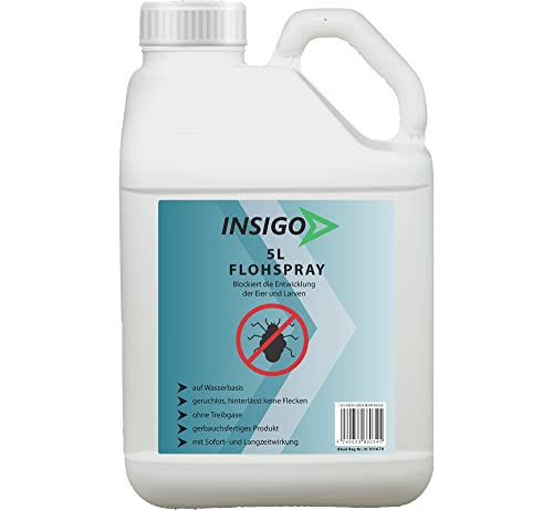 INSIGO Anti-Floh-Spray 5 Liter | Hochwirksame Flohbekämpfung | Mittel gegen Flöhe auf Wasserbasis | Floh-Abwehr gegen Larven & Eier | Fleckenfreies Floh-Mittel mit Langzeitwirkung von INSIGO