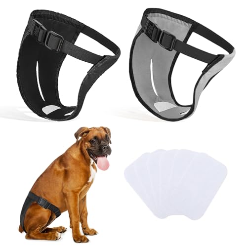 2er-Pack Hundehosen, Hundewindeln mit 6 Damenbinden, verstellbare Schutzhose für Hündinnen bei Hitze, monatliche Blutungen, wiederverwendbar, waschbar, Hygienehose für Hunde (2XL-schwarz&grau) von INSPUTOL