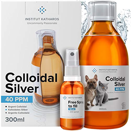 Silberspray Colloidal Silver 300ml 40ppm ● Für Haustiere (Hunde, Katzen, Pferd) ● Wundspray und Mittel Gegen Juckreiz (milben, grasmilben, herbstgrasmilben) ● Pfotenpflege ● 100% Natürliches Spray von Institut Katharos