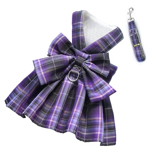 Bogen Hundehalsband Rock Niedliches Haustiergeschirr mit Brustgurt Zugseil Katze Hunde Kleidung Geschirr Weste Prinzessin Tutu Kleid Rock (Color : 1-Purple-Skirt, Size : S(1.5-2.5kg)) von INSTR