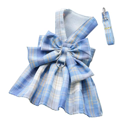 Bogen Hundehalsband Rock Niedliches Haustiergeschirr mit Brustgurt Zugseil Katze Hunde Kleidung Geschirr Weste Prinzessin Tutu Kleid Rock (Color : 5-Blue-Skirt, Size : XL(5.5-7kg)) von INSTR