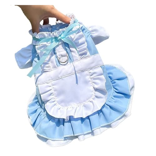 Dienstmädchen-Outfit, süßes Kleid, Kleiner Hund, Spitzenrock, Katzenkleidung, Frühling, Sommer, Chihuahua, Yorkshire, Prinzessinnenrock, Pudelmantel, Pudel (Color : Blue, Size : M) von INSTR