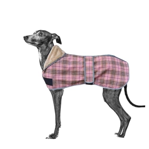 Frühling Herbst Hundemantel Reflektierende Weiche Warme Hundekleidung for Mittelgroße Hunde Britischer Stil Plaid Fleece Haustierjacke Windhund (Color : Pink Plaid, Size : 2XL) von INSTR