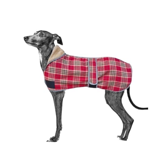 Frühling Herbst Hundemantel Reflektierende Weiche Warme Hundekleidung for Mittelgroße Hunde Britischer Stil Plaid Fleece Haustierjacke Windhund (Color : Red Plaid, Size : 2XL) von INSTR