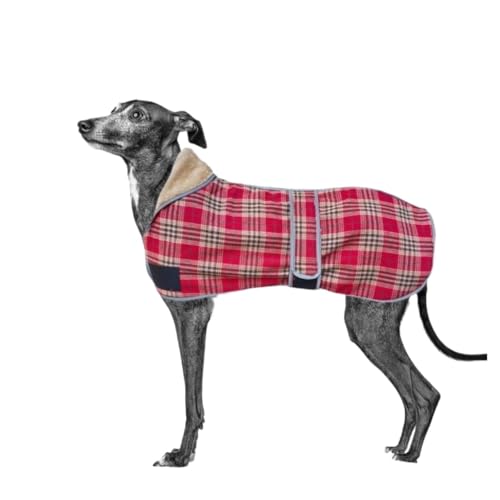 Frühling Herbst Hundemantel Reflektierende Weiche Warme Hundekleidung for Mittelgroße Hunde Britischer Stil Plaid Fleece Haustierjacke Windhund (Color : Red Plaid, Size : XL) von INSTR