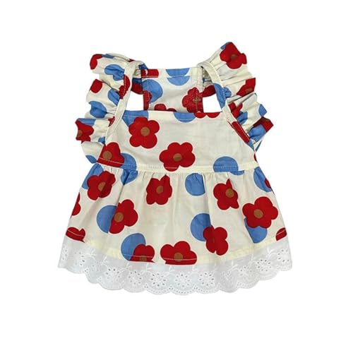Haustier-Baumwoll-Hosenträgerrock, Haustier-Blumenrock, Hunderock, Netzkleid, Prinzessinnen-Stil, bequem, stilvoll, frisch, süß, niedliche Hundekleidung (Color : 01, Size : S) von INSTR
