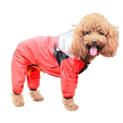 Haustier-Hunde-Regenmantel, das Hundegesicht, Haustier-Kleidung, Overall, wasserdichte Hundejacke, Wasserabweisende Hunde-Kleidung, kompatibel mit Hunde-Haustier-Mantel (Color : Red, Size : M) von INSTR