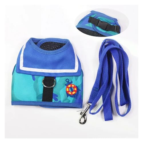 Haustier-Hundekleidung, weiches, atmungsaktives Leinen-Set im Marineblau-Stil, kompatibel mit kleinen mittelgroßen Hunden, Chihuahua, Welpenhalsband, Katze, Brustgurt for Hunde (Color : Blue, Size : von INSTR