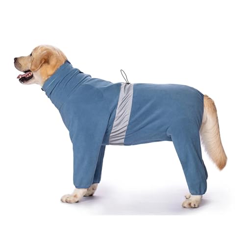 Herbst Winter Hund Kleidung Warme Polar Fleece Haustier Overall for Große Hund Reflektierende Einstellbare Hund Outfit for Junge/Mädchen Hund Pyjamas (Color : Blue, Size : 34) von INSTR