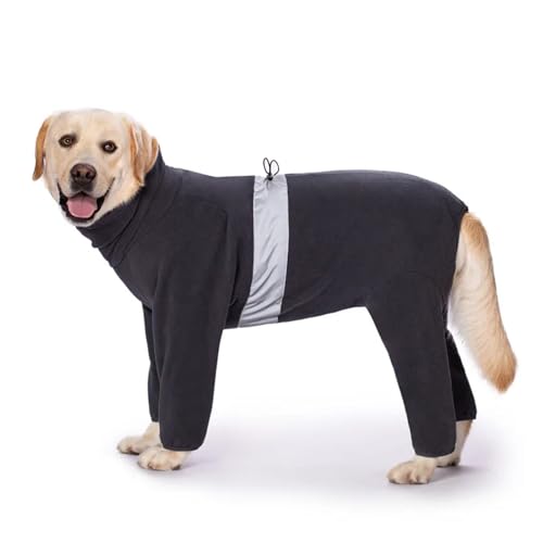 Herbst Winter Hund Kleidung Warme Polar Fleece Haustier Overall for Große Hund Reflektierende Einstellbare Hund Outfit for Junge/Mädchen Hund Pyjamas (Color : Dark Grey, Size : 32) von INSTR