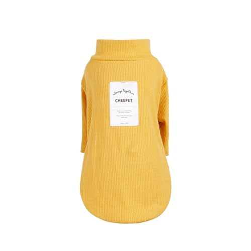 Herbst-Winter-Hundekleidung for kleine Hunde, weiches, warmes Haustier-Hundehemd, Geripptes, kontrastfarbenes Knopf-Welpen-Strick-Sweatshirt (Color : Yellow, Size : XXL) von INSTR