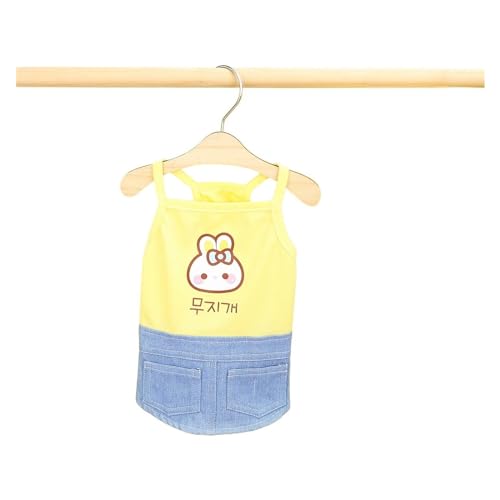 Hunde-Haustier-Kleidung, Jeanskleid, kompatibel mit Hundekleidung, Katze, kleines Kaninchen, Aufdruck, niedlich, dünn, Frühling, Sommer, Mode, Mädchen, Yorkshire, Accessoires (Color : Yellow, Size : von INSTR