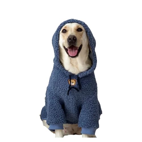 Hunde-Kapuzenjacke, warme Winterkleidung for Haustiere, kompatibel mit mittelgroßen und großen Hunden, Fleece-Hundejacke mit Hut, niedliche, einfarbige Hunde-Winterkleidung (Color : Blue Bear, Size von INSTR