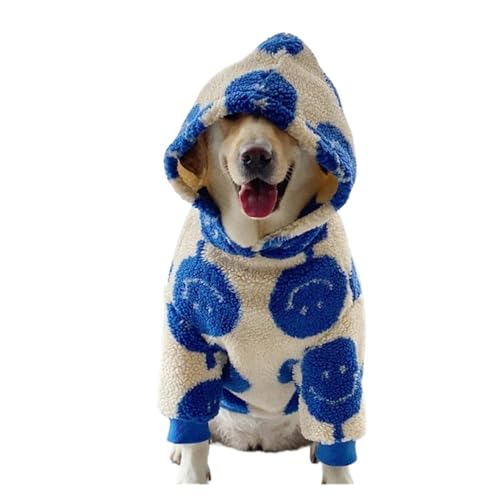Hunde-Kapuzenjacke, warme Winterkleidung for Haustiere, kompatibel mit mittelgroßen und großen Hunden, Fleece-Hundejacke mit Hut, niedliche, einfarbige Hunde-Winterkleidung (Color : Blue Faces, Size von INSTR