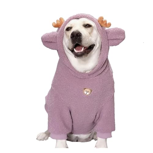 Hunde-Kapuzenjacke, warme Winterkleidung for Haustiere, kompatibel mit mittelgroßen und großen Hunden, Fleece-Hundejacke mit Hut, niedliche, einfarbige Hunde-Winterkleidung (Color : Pink Bear, Size von INSTR
