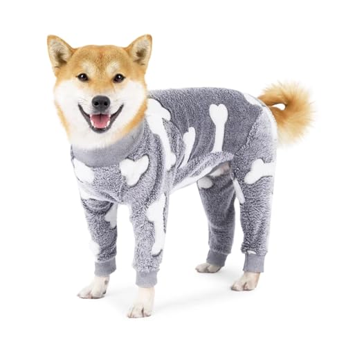 Hunde-Pyjama, mittelgroß, großer Hund, Knochen-Mond-Design, Thermo-Strampler, Flanell-Hunde-Pyjama, Strampler, Mantel, Hundebekleidung, Heimtierbedarf (Color : Gray, Size : XXL) von INSTR