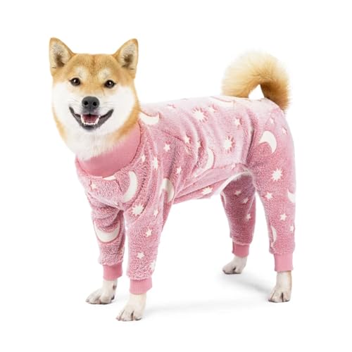 Hunde-Pyjama, mittelgroß, großer Hund, Knochen-Mond-Design, Thermo-Strampler, Flanell-Hunde-Pyjama, Strampler, Mantel, Hundebekleidung, Heimtierbedarf (Color : Pink, Size : XL) von INSTR