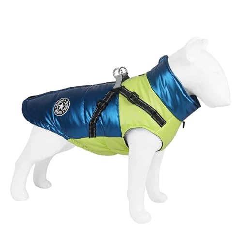 Hundejacke mit Geschirr, warme Winter-Hundekleidung, kompatibel mit kleinen und mittelgroßen Hunden, wasserdichter Haustiermantel, Chihuahua-Kostüm for französische Bulldogge (Color : Blue, Size : X von INSTR