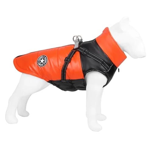 Hundejacke mit Geschirr, warme Winter-Hundekleidung, kompatibel mit kleinen und mittelgroßen Hunden, wasserdichter Haustiermantel, Chihuahua-Kostüm for französische Bulldogge (Color : Orange, Size : von INSTR