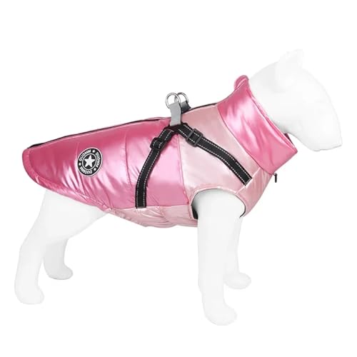 Hundejacke mit Geschirr, warme Winter-Hundekleidung, kompatibel mit kleinen und mittelgroßen Hunden, wasserdichter Haustiermantel, Chihuahua-Kostüm for französische Bulldogge (Color : Pink, Size : L von INSTR