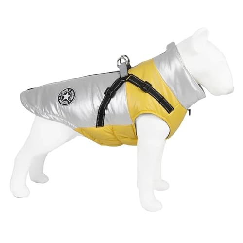 Hundejacke mit Geschirr, warme Winter-Hundekleidung, kompatibel mit kleinen und mittelgroßen Hunden, wasserdichter Haustiermantel, Chihuahua-Kostüm for französische Bulldogge (Color : Yellow, Size : von INSTR