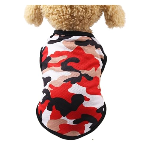 Hundekleidung, Tarnweste, kompatibel mit kleinen Hunden, Haustier-Welpen-T-Shirt, Bequeme Haustierkleidung, Heimtierbedarf, Frühling und Sommer (Color : Red, Size : XS(0.5-1.5KG)) von INSTR