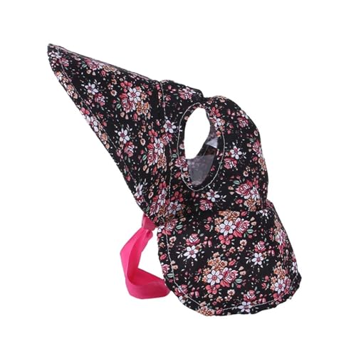 Hundemütze mit Ohrlöchern, kompatibel mit Outdoor-Sonnenschutz, Florale Hundemütze, weibliche Sommer-Haustier-Visier, Sunbonnet, verstellbar, kompatibel mit Mädchen-Welpen (Color : Black, Size : S) von INSTR