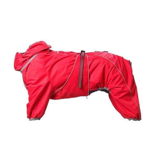 Hunderegenmantel for große Hunde, weich, atmungsaktiv, schneesicher, Winddicht, Haustier-Regenjacke, sicherer, wasserdichter Outdoor-Hundemantel mit Beinen (Color : Red, Size : 2XL 22.5-30kg) von INSTR
