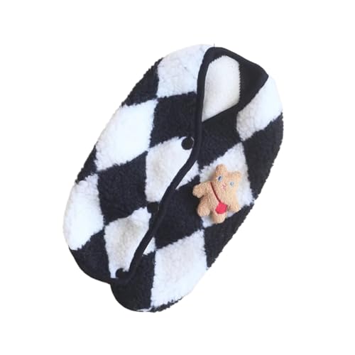 Modische Karierte Fleece-Katzenkleidung, Katzenmantel, Jack, süße Bärenweste, kompatibel mit Kätzchen, kleinen Hunden, Kleidung, Haustier-Outfits, Winter-Katzenkostüm (Color : Black, Size : L) von INSTR