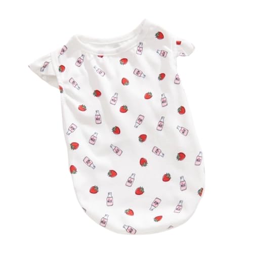 Neue Hundekleidung Frühling und Herbst T-Shirt dünne atmungsaktive Teddybären Pomeranian Baby Hund Haustiere süße kleine Hundekleidung (Color : Strawberry, Size : M) von INSTR