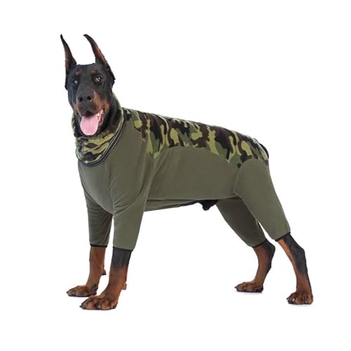 Overall for Hunde, Winter, Weich, Warm, Fleece-Overall for Kleine, Mittelgroße Und Große Hunde, Verdickter Haustiermantel Mit Reflektierendem 4-Beine-Kragen (Color : Green Camo, Size : M) von INSTR