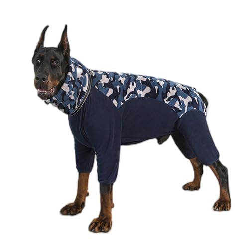 Overall for Hunde, Winter, Weich, Warm, Fleece-Overall for Kleine, Mittelgroße Und Große Hunde, Verdickter Haustiermantel Mit Reflektierendem 4-Beine-Kragen (Color : Navy Blue Camo, Size : M) von INSTR