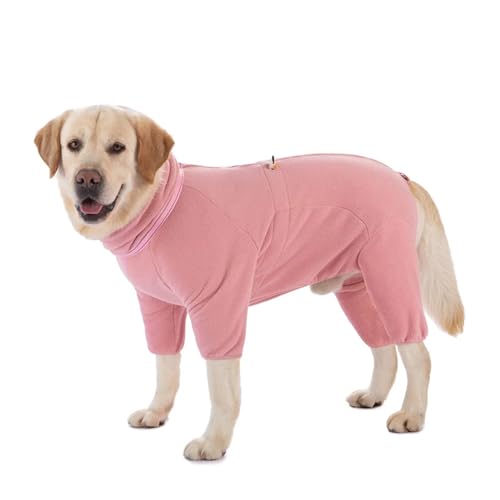 Overall for Hunde, Winter, Weich, Warm, Fleece-Overall for Kleine, Mittelgroße Und Große Hunde, Verdickter Haustiermantel Mit Reflektierendem 4-Beine-Kragen (Color : Pink, Size : XL) von INSTR