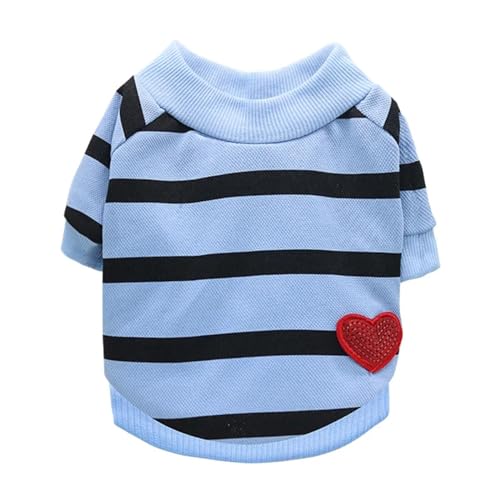 Süße gestreifte Hunde-Hoodie-Kleidung, atmungsaktive Katzenweste, Lange und Kurze Ärmel, Haustierkleidung, kompatibel mit kleinen Hunden, Welpen, Katzenkostüm, Mantel (Color : 5-Blue, Size : S) von INSTR