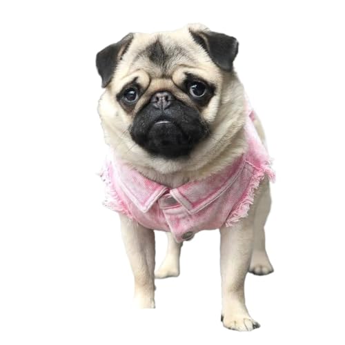 Teddy Französische Bulldogge Corgi Wasserwaschende Jeansjacke Frühlings- und Sommerflut Hundeweste Haustier Hundejacke Kleidung (Color : Pink, Size : L()) von INSTR