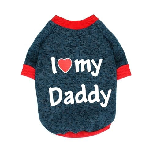 Welpen-Hunde-Kleidung, niedliche kleine Hunde, Katzen-Kleidung, T-Shirt, Chihuahua, Mops-Kleidung, Weste, Frühlings-Herbst-Haustier-Kostüm, „I Love Daddy Mommy“. (Color : Daddy, Size : M) von INSTR